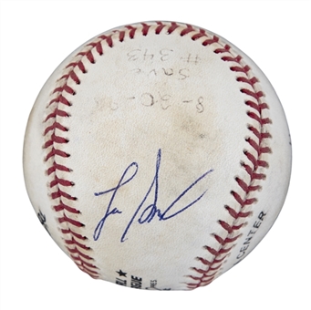 1992 Lee Smith Game Used/Signed Career Save #343 Baseball Used on 08/20/92 (Smith LOA)
